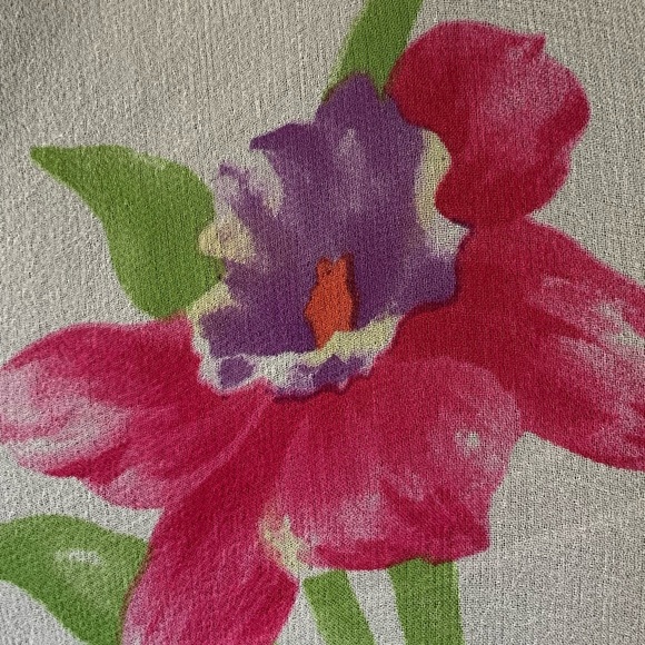 Ralph Lauren Silk Scarf Chiffon Soft Delicate Floral Embroidered 32" Vintage - Picture 6 of 12